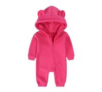 Alunsito Nouveau-né bébé garçons filles barboteuse une pièce couleur unie combinaison fermeture éclair manches longues à capuche combishort combinaisons vêtements 66 rose rouge 3-6 mois