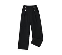 Alunsito Pantalon taille haute avec ceinture pour petites filles jambes larges décontracté élastique couleur unie boutons noir 8-9 ans