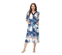 Alunsito Robe de Chambre pour Femme avec Fermeture éclair sur Le Devant, Demi-Manches, Peignoir, Pleine Longueur, vêtements de détente, imprimé Fleuri, Robe de Nuit Douce avec Poches, Gris, Grand