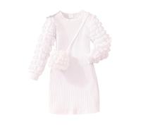 Alunsito Robe pour bébé fille à manches longues en tricot pull automne-hiver côtelé à volants robe décontractée unie pour tout-petits blanc 3-4 ans