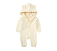 Alunsito Tenue d'automne pour bébé garçon et fille avec oreilles d'ours barboteuse à capuche manches longues une pièce grande taille vêtements chauds 80 jaune 9-12 mois
