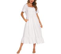 Alunsito Vêtements de Nuit pour Femmes en Dentelle Victorienne à Manches Longues Robe Douce Vintage Style Palais Chemise de Nuit Pyjama B Blanc XL