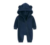 Alunsito Vêtements pour bébés garçons et filles manches longues polaire fermeture éclair oreilles d'ours écouteurs à capuche combinaison automne hiver vêtements chauds 90 bleu foncé 1-2 ans