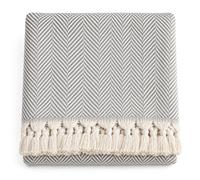 Alupedia - Plaid Boho douillet avec franges - Couverture moderne en design chevron - Jeté de canapé et plaid pour canapé, lit et salon (Gris clair, 160x230 cm)