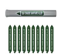 Aluplex Signalétique - Planche de 10 marqueurs de tuyauterie EAU (Ø DM 32 à 80) pour fluide EAU CHAUDE SANITAIRE ALLER / 284 x 37mm