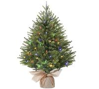Alupssuc 2 Pied Mini Sapin de Noël Artificiel Pré-éclairé, Branches en PE avec Base en Sac de Jute, LED Colorées, 12 Modes d'éclairage, Parfait pour les Décorations de Noël, la Maison, la Cuisine-Vert