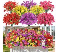 Alupssuc 24 Bouquet de Fleurs Artificielles en Plein Air Décoration, Mélangé 4 Couleurs Violet Plastique Fausses Fleurs Plantes, Adaptées pour Intérieur Extérieur Paniers Suspendus Jardin Mariage