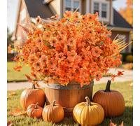 Alupssuc 24 Paquets de Fleurs Artificielles Automnales pour Extérieur, Eucalyptus, Violettes et Lavande, Faux Fleurs en Soie, pour Maison, Jardin, Porche, Fenêtre Décorations, Rouge Orangé et Automne