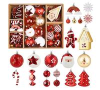 Alupssuc 65 Pcs Boules de Noel Set, 4-14 cm Incassable Plastique Arbre de Noël Boules, pour Vacances Fêtes Décorations avec Cordes, Or Rouge et Blanche