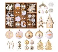 Alupssuc 65 Pcs Boules de Noel Set, 4-14 cm Incassable Plastique Arbre de Noël Boules, pour Vacances Fêtes Décorations avec Cordes, Or Blanche