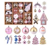 Alupssuc 65 Pcs Boules de Noel Set, 4-14 cm Incassable Plastique Arbre de Noël Boules, pour Vacances Fêtes Décorations avec Cordes, Macaron Rose