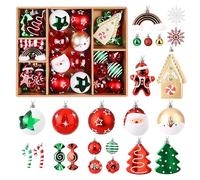 Alupssuc 65 Pcs Boules de Noel Set, 4-14 cm Incassable Plastique Arbre de Noël Boules, pour Vacances Fêtes Décorations avec Cordes, Rouge et Vert Blanche