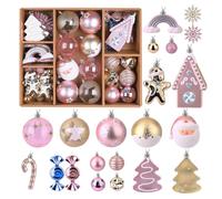 Alupssuc 65 Pcs Boules de Noel Set, 4-14 cm Incassable Plastique Arbre de Noël Boules, pour Vacances Fêtes Décorations avec Cordes, Macaron Rose