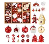 Alupssuc 65 Pcs Boules de Noel Set, 4-14 cm Incassable Plastique Arbre de Noël Boules, pour Vacances Fêtes Décorations avec Cordes, Or Rouge et Blanche