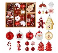 Alupssuc 65pcs Boules de Nol Ornements Ensemble Boules en Plastique Incassables Maison en Pain d'pice et Cime d'Arbre pour Dcorations de Fte