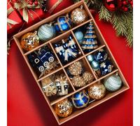 Alupssuc 82 Lot de 82 Boules de Noël personnalisées, décorations de Noël incassables pour Sapin de Noël, fêtes, Mariages et avec ficelles pré-suspendues, Bleu et doré