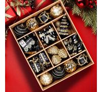 Alupssuc 82CT Boules de Noël personnalisées,Ensemble de décoration de Noël,Boules incassables pour Sapin de Noël,fête de Fin d'année,Mariage et avec Cordes pré-suspendues, Noir&Or