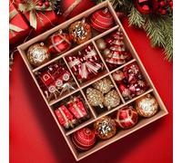 Alupssuc 82CT - Ensemble de Boules de Noël personnalisées, Boules incassables pour Sapin de Noël, fêtes, Mariages et décorations de Noël avec ficelles pré-suspendues, Rouge et Or