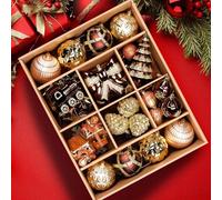 Alupssuc 82CT - Ensemble de Boules de Noël personnalisées, Boules incassables pour Sapin de Noël, fêtes, Mariages et décorations de Noël avec ficelles pré-suspendues, Bronze Antique et Or