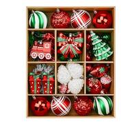 Alupssuc 82CT - Ensemble de Boules de Noël personnalisées, Boules incassables pour Sapin de Noël, fêtes, Mariages et décorations de Noël avec ficelles pré-suspendues, Rouge, Vert et Blanc