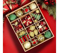 Alupssuc 82CT - Ensemble de Boules de Noël personnalisées, Boules incassables pour Sapin de Noël, fêtes, Mariages et décorations de Noël avec ficelles pré-suspendues, Rouge, Vert et Or