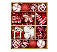 Alupssuc 82CT - Ensemble de Boules de Noël personnalisées, Boules incassables pour Sapin de Noël, fêtes, Mariages et décorations de Noël avec ficelles pré-suspendues, Rouge et Blanc