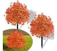 Alupssuc Automne Fleurs Artificielles Topiaire Réaliste Fleurs Orange & Boules de buis avec des Pointes de Sol, Décor extérieur résistant aux UV pour Jardin Porche Allée Automne Thanksgiving (2PCS)