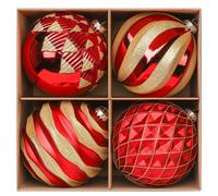 Alupssuc Lot de 4 grandes boules de Nol de 150 mm - Dcoration d'arbre de Nol - Dcorations suspendre incassables avec crochets - Boules roug