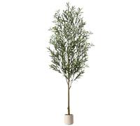 Alupssuc Olivier Artificiel 210cm en Pot Blanc, Arbre Artificielle Interieur Exterieur, Plantes Artificielles Interieur Fausse Plante Verte Décoration pour Maison Chambre Salon Balcon Cour Jardin