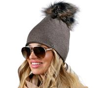 Alur Bonnet Pompon Femme Hiver Chaud et Élégante - Universelle Chapeau Femme Hiver en Tricot - Élastique en Douce Beanie Chapeau - Écologique Bonnet Cabaia (Marron)