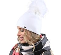 Alur Bonnet Pompon Femme Hiver Chaud et Élégante - Universelle Chapeau Femme Hiver en Tricot - Élastique en Douce Beanie Chapeau - Écologique Bonnet Cabaia (Blanc)