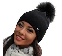 Alur Bonnet Pompon Femme Hiver Chaud et Élégante - Universelle Chapeau Femme Hiver en Tricot - Élastique en Douce Beanie Chapeau - Écologique Bonnet Cabaia (Noir)