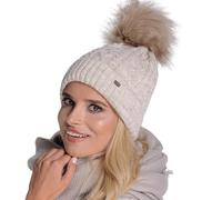 Alur Bonnet Pompon Femme Hiver Chaud et Élégante - Universelle Chapeau Femme Hiver en Tricot - Élastique en Douce Beanie Chapeau - Écologique Bonnet Cabaia (Beige)
