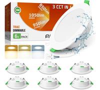 ALUSSO 6 spots encastrables LED, 230 V, Dimmable, 10 W, 1050 lm, 3 CCT, IP44, pour salle de bain et cuisine, blanc, classe énergétique D