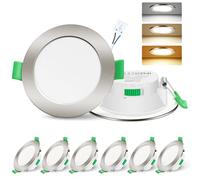 ALUSSO 7W Spot LED Encastrable Dimmable 230V, Spot Led Extra Plat 29mm, Blanc Chaud 3000K Blanc Neutre 4000K Blanc Froid 6500K Réglable, spot salle de bain IP44, Lot de 6 Nickel Rond