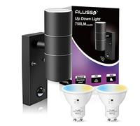 ALUSSO Capteur de mouvement Lumière murale extérieure, 2 x 8W LED, Noir, 36 cm x 32 cm x 26 cm, Moderne, Résistant à l'eau, 750 lumen, Métallique, Montage mural, Extérieur