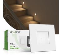 ALUSSO Éclairage D'escalier LED Dimmable 230V pour Boîtes D'encastrement/Boîtes D'appareillage, 3CCT 3000K/4000K/6500K, 3WT 0.5W/1.5W/2.5W, IP44, Carré Blanc, Lot de 6