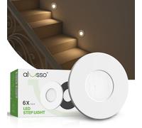 ALUSSO Éclairage D'escalier LED Dimmable 230V pour Boîtes D'encastrement/Boîtes D'appareillage, 3CCT 3000K/4000K/6500K, 3WT 0.5W/1.5W/2.5W, IP44, Rond Blanc, Lot de 6