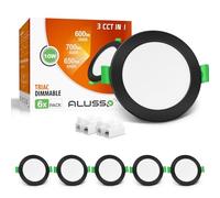 ALUSSO LED Spot Encastrable Extra Plat 230V, 10W 700 Lumen Dimmable Noir Rond Ultra Slim éclairage Plafond Encastré, Blanc Chaud 3000K Blanc Neutre 4000K Blanc Froid 6500K Pour Salle de Bain, Lot de 6