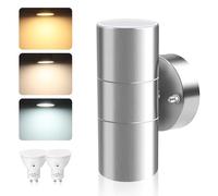 ALUSSO LIGHTING Applique Murale Exterieur 8W 750LM Up Down Acier Inoxydable Eclairage Exterieur, avec LED Ampoules GU10 3000K 4000K 6000K Réglable, IP65 Étanche Lampe Jardin Terrasse Garage, Argent