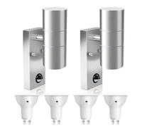 ALUSSO LIGHTING Lot de 2 Applique Murale LED Exterieur Détecteur de Mouvement 8W 750LM Up Down Acier Inoxydable, avec 4x Ampoules GU10 3000K 4000K 6000K, IP65 Étanche Luminaire Lampe Jardin, Argent