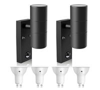 ALUSSO LIGHTING Lot de 2 Applique Murale LED Exterieur Détecteur de Mouvement 8W 750LM Up Down Acier Inoxydable, avec 4x GU10 Ampoules 3000K 4000K 6000K, IP65 Étanche Luminaire Lampe Jardin, Nior
