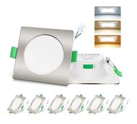 ALUSSO LIGHTING Spot LED Encastrable Dimmable 7W 230V, Extra Plat 29mm, Blanc Chaud 3000K/Neutre 4000K/Froid 6500K Réglable, Salle de Bain IP44, Lot de 6 Nickel Carré