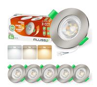 ALUSSO LIGHTING Spot LED Encastrable Nickel 6W 230V, Trou Φ68-75mm, Dimmable 3CCT Chaud Naturel Froid Blanc, 540lm Plafonnier Encastré, IP44 Étanche Spots de plafond Salle de Bain, Lot de 6