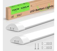 ALUSSO Lot de 2 Réglette LED 150 cm, Intégrée Luminaire Plafonnier Neon | 48W 5280lm Super Lumineux, 3000K/4500K/6500K Blanc Chaud/Neutre/Froid, Plafond Lampe pour Garage Magasin Cave Bureau Atelier