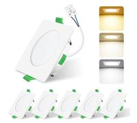 ALUSSO Lot de 6 Spot LED Encastrable 68mm,AC 220-240V 4W Spots de Plafond Encastre 3000K 4000K 6500K Réglable,IP44 Spot Salle de Bain LED pour Salon Cuisine,Blanc,Carré