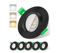 ALUSSO Lot de 6 Spots LED Ultra Fins à Intensité Variable 6W 75-78 mm, Spots LED Inclinables 3000K 4000K 6500K, Spot à Intensité Variable pour Cuisine, Salle de Bain, Salon, Noir