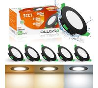 ALUSSO Spot LED Encastrable 4W, Spot Etanche Salle de bain Dimmable, Blanc Chaud 3000K Blanc Neutre 4000K Blanc Froid 6500K, Trou Φ55-68mm, IP44 Noir Spot LED Extra Plat Pour Cuisine Salon, Lot de 6