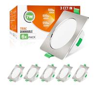 ALUSSO Spot LED Encastrable Dimmable 230V 7W Spot Plafond 3000K 4000K 6500K Étanche IP44 Réglable Plafonnier Encastré pour Salle de Bain, Salon, Lot de 6, Carré, Nickel