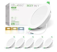 ALUSSO Spot LED Encastrable Dimmable Extra Plat 12W 1200LM IP44 Spot Etanche Salle de Bain, 3CCT 3000K Chaud 4000K Neutre 6500K Froid, Trou Φ120-130MM, AC220-240V, Blanc, Lot de 6